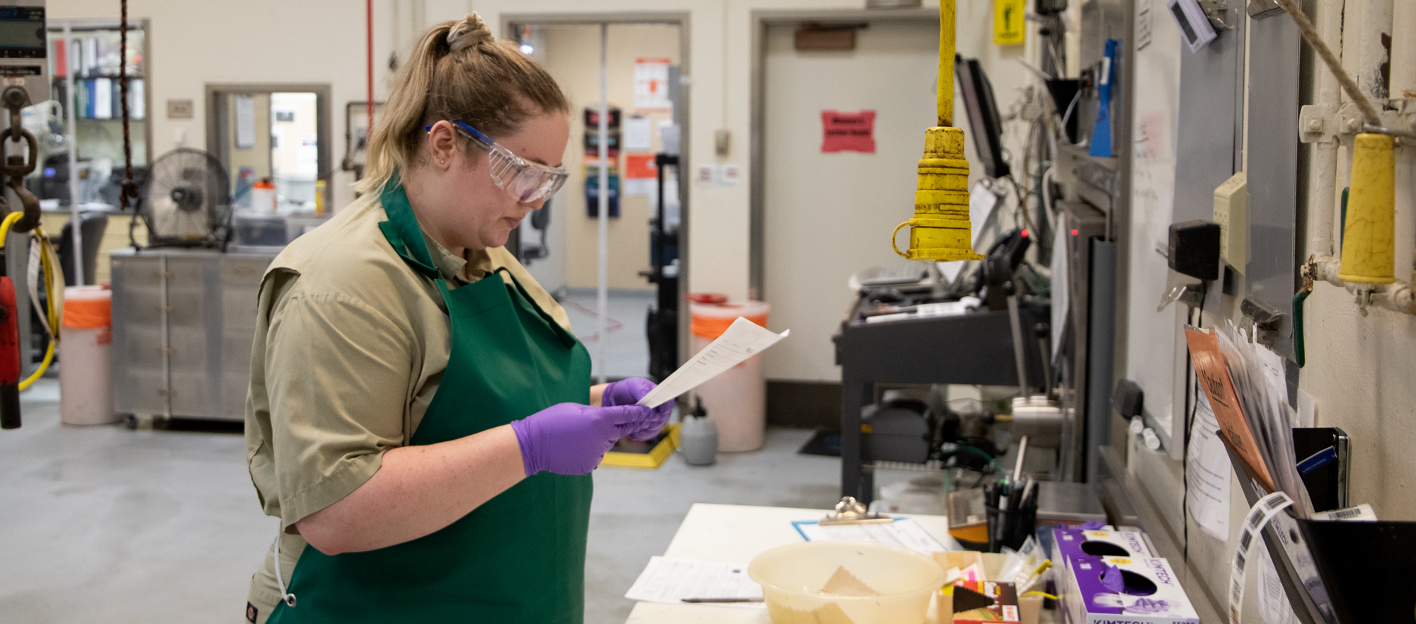 Pathologist resident Dr. Samantha Polk prepares for a necropsy. 