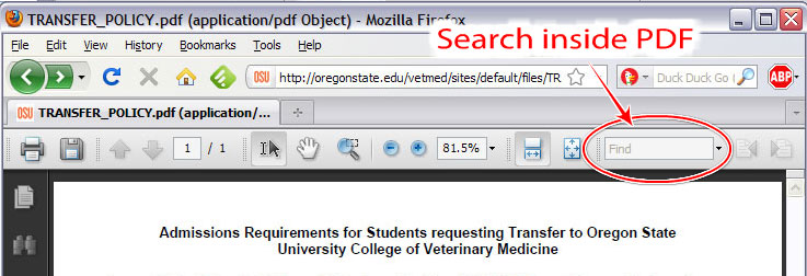 Search within a PDF