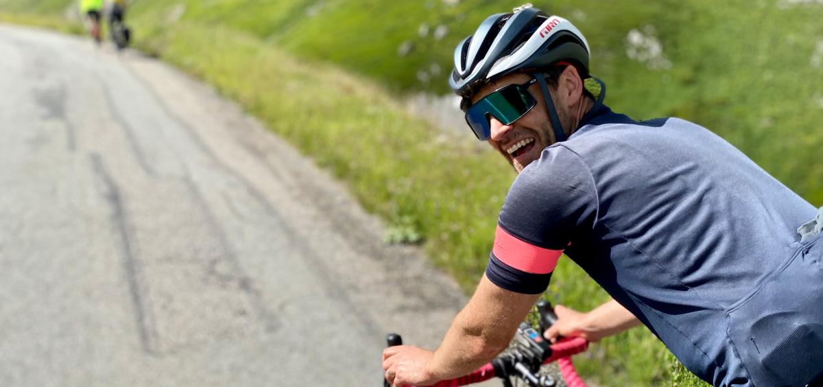 Duncan Russell riding bike in the mountains.