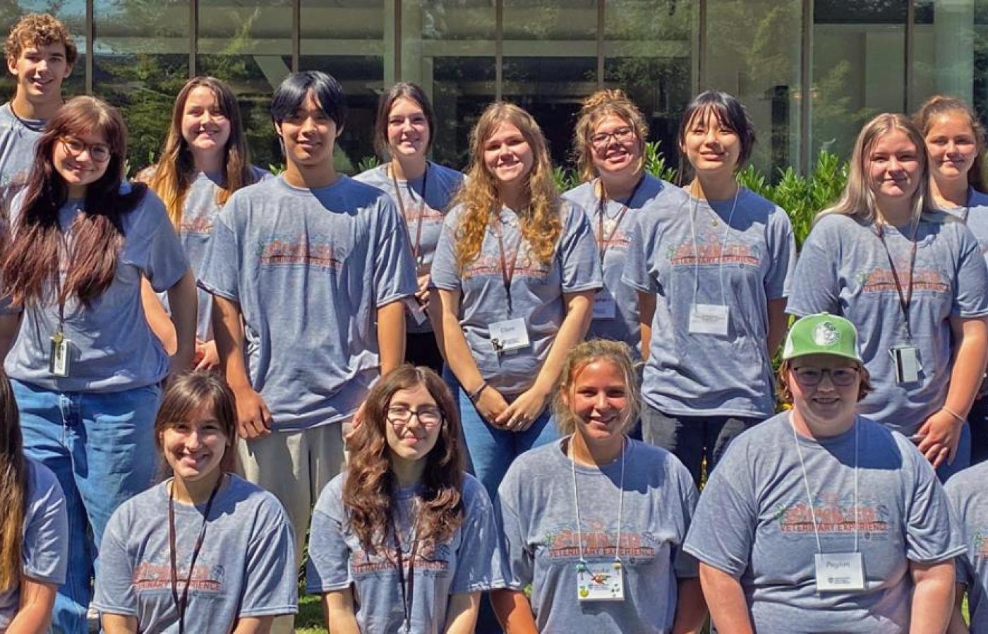 High schoolers outside Carlson College of Veterinary Medicine