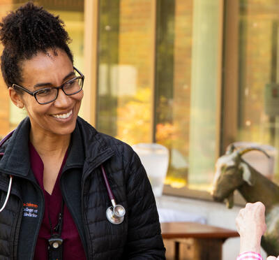 Dr Ngwenyama and Rebecca Camden outside Carlson College of Veterinary Medicine