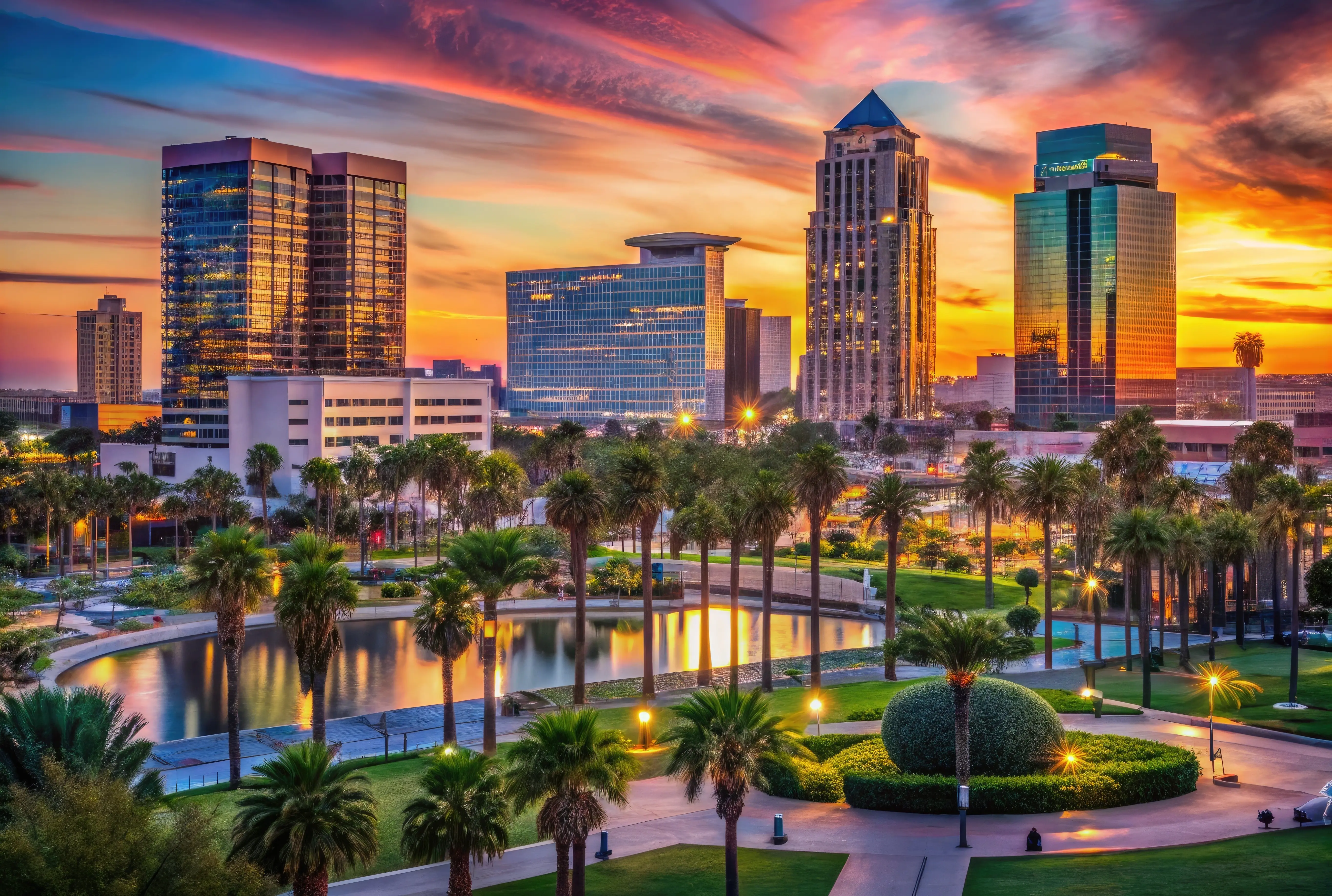 Anaheim Skyline at Dusk with Vibrant Colors