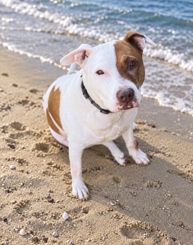 Dog sitting on the beach